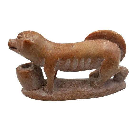Hand-Carved Stone Dog Figurine With Pot - Picture 5 of 13